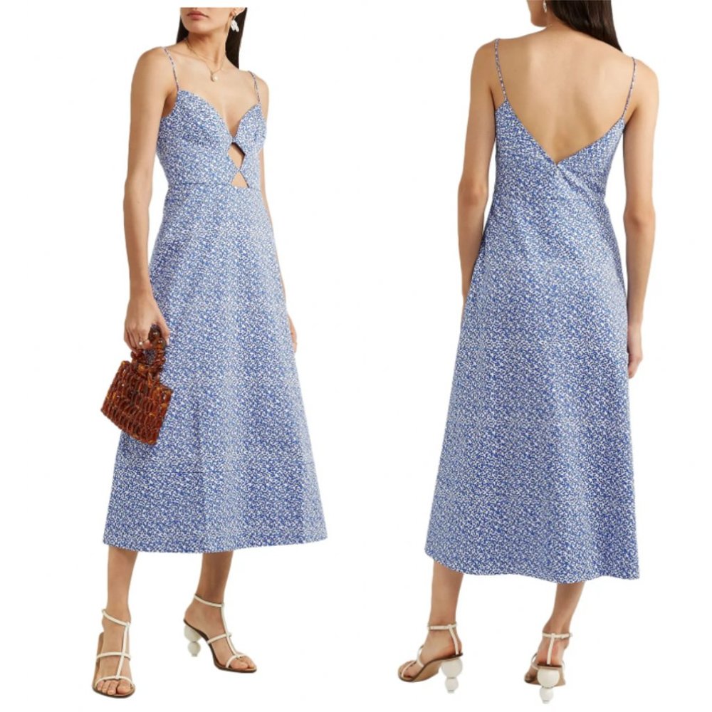 SALONI Jana Cutout Printed Cotton-blend Midi Slip Dress